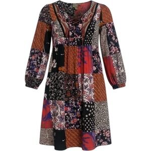 One September Patchwork Boho Dress Womens Large Boho Cottage Indie Peasant